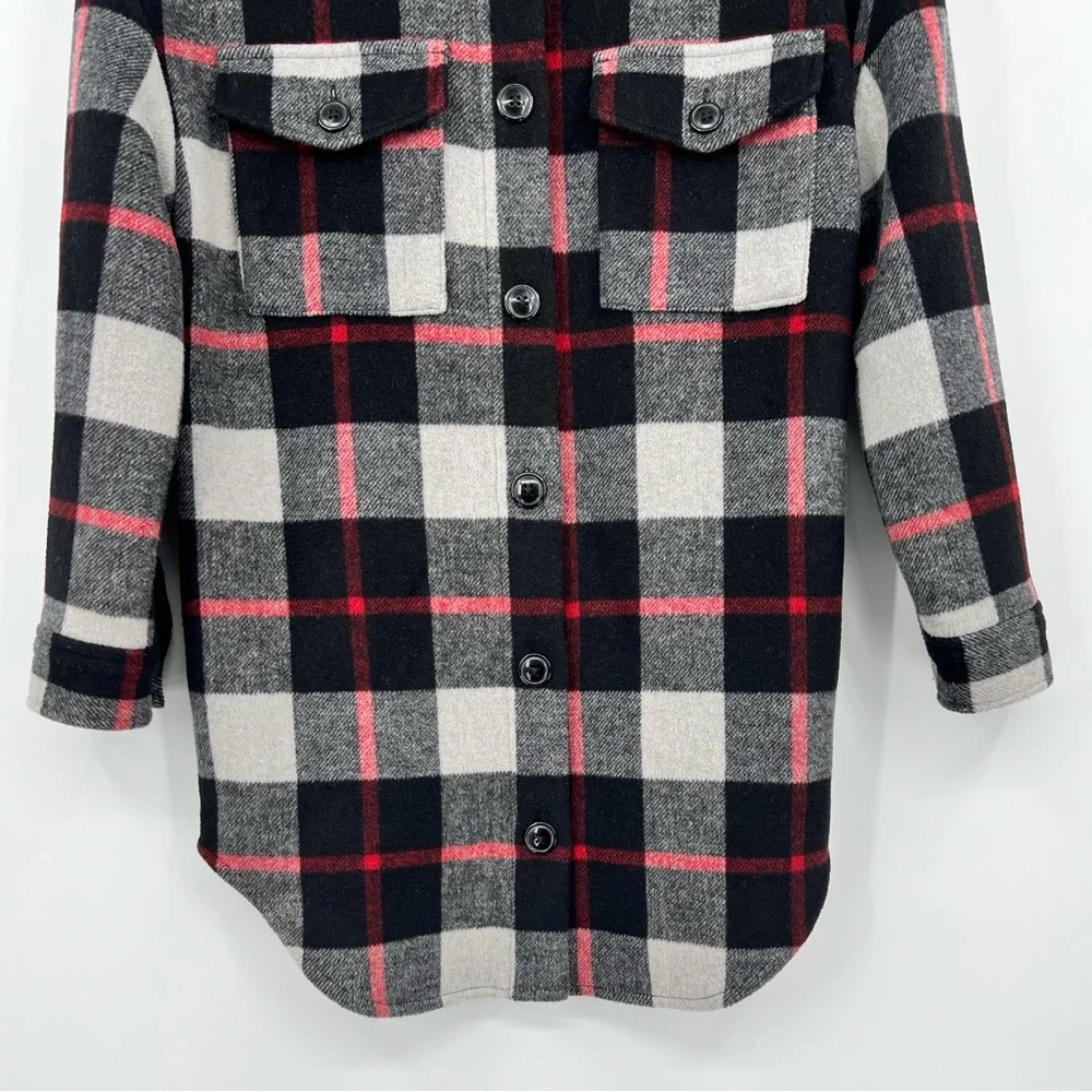 GAP Kids Plaid Shacket Jacket Pockets Button Closure Black Red Gray Size Large